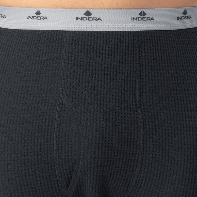 Indera Men's Heavyweight Cotton Waffle Long Johns Thermal Underwear Bottom, Black, Medium - Image 2